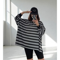 [ 하니비키 ] 빅사이즈 스트라이프 루즈핏 줄무늬 단가라 55에서 99까지 커버 래쉬가드 바캉스 물놀이 휴가 캠핑룩