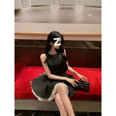 無袖鑲鑽小黑裙 輕禮服 生日派對年會公主風連衣裙