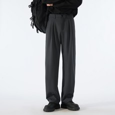 남성 봄가을 솔리드 캐주얼 정장팬츠 데일리룩 와이드 일자핏