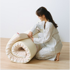 탄탄 토퍼매트리스 침대 바닥 토퍼 메모리폼 단단한 슈퍼 싱글 접는 수면매트, 연베이지, 8cm