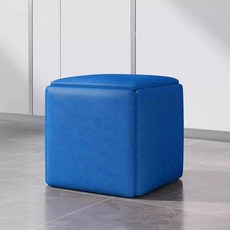 의자 스툴 고탄성 침실 테이블 현관 커피 거실 사각 간이 낮은 스펀지, 35*35 레이크 블루 - 피부 친화적인 나파 가죽 (