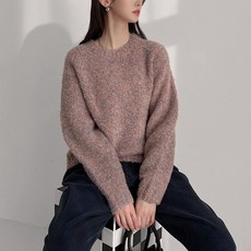 Tteugaejin 女款羊毛圈圈紗基本款拉克蘭袖Wellspin圓領針織衫