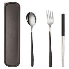 葡萄牙便攜餐具組 304不鏽鋼餐具組 輕巧便攜 環保餐具 湯匙筷子套裝 隔日配達, 1個, 黑色【湯匙+叉子+筷子】, 黑色, 湯匙+叉子+筷子