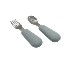 專業兒童學習湯匙 (副食品/兒童餐具), 山嵐灰,叉勺組