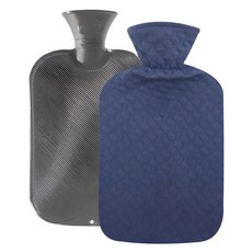 fashy 雙面條紋2L保溫熱水袋 隨機出貨 + 藍色鋪棉水波紋保護套組合, 1套