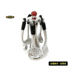 隨草憶境 迷你仿真廚具模型組 袖珍鍋鏟湯勺掛架食玩微縮景觀, 1個, 一組6款入（1柱+5工具）