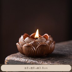 家用茶桌面酥油燈座佛前供燈長明燈蠟燭燭臺座復古陶瓷蓮花燈擺件, 酥油燈-蓮花棕色+燈芯2條