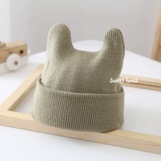 Sweet Twins 韓系秋冬針織嬰兒帽 寶寶護耳帽 抹茶綠 適用頭圍42-50cm