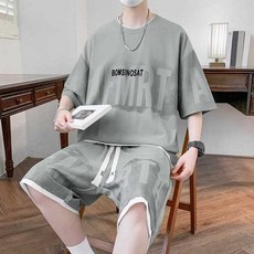 運動風情侶套裝 港風潮流青少年寬鬆大碼T恤休閒兩件套 夏季穿搭居家服