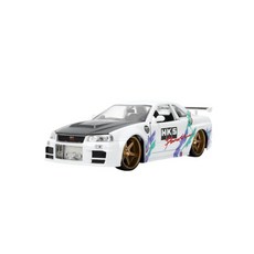 자다토이즈 JDM Tuners 124 다이캐스트 2002 닛산 스카이라인 GT-R (R34) 문 열림 디테일한 내부 고무 타이어 수집용 (유광 화이트), 자다토이즈 JDM Tuners 124 다이캐스트 200