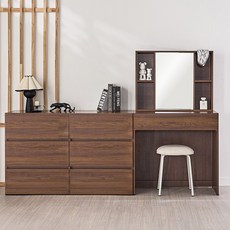 사월의가구 화장대 수납형 콘솔 화장대 세트 (거울포함) 스퀘어 입식 화장대 1200 3단 와이드 서랍장 세트, 월넛브라운(3단와이드서랍장포함)