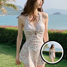 홀터넥 모노키니 수영복 비치웨어 커버업 여성 수영복 여름 패션 해변룩 홀터넥 셔링 수영복 모노키니 스타일리시 dda+39295kY
