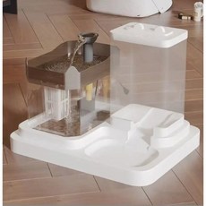 貓狗自動飲水餵食機 USB水泵 雙碗一體 大容量乾濕分離 寵物自動餵食器, 1個, 貓狗自送飲水餵食機（三個濾芯）棕色