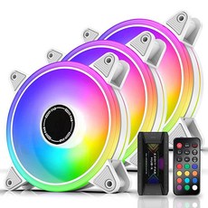 EZDIY-FAB 화이트 문라이트 120mm RGB 케이스 팬 팬 허브 X 및 리모컨 마더보드 Aura SYNC 속도 제어 PC 케이스용 ARGB 팬-3팩, EZDIY-FAB 화이트 문라이트 120mm RGB 케