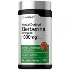 Horbäach 베르베린 복합체 보충제 | 비건 캡슐 60개 실론 시나몬 및 크롬 함유 천연 유래 GMO 프리 글루텐 프리 포뮬러 229520, 1, 60