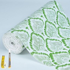 주방 캐비닛용 서랍 및 선반 라이너 비접착식 미끄럼 방지 이중 레이어 PVC 방수 쉬운 세척 드레서 욕실 냉장고용 나이프 줄자(43.2 x 6.1m(17 20피트) 블랙, 녹색 잎