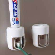 자동 치약 디스펜서 벽걸이 부착식 욕실 무타공 치약 디스펜서 화장실 액세서리 보관함 받침대 선반 주방, 화이트