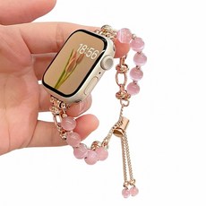 호환 애플워치 진주 메탈 스트랩, 38/40/41mm, 골드&핑크