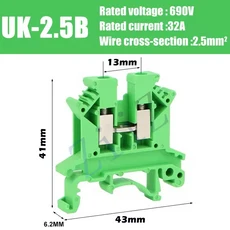 10Pcs 영국 2.5B 터미널 블록 UK2.5 나사 연결 연결 스트립 2.5B 2.5mm² 케이블 전기 Din 레일 와이어 커, 07 UK2.5B-Green, 01 10PCS, 1개