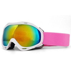 【臺灣出貨】冬季戶外登山雙層防霧滑雪護目鏡防紫外綫防雪盲球麵大視野滑雪鏡, 白框紅片-粉帶（送布袋）, 1個