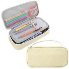 Tauywolci 대용량 필통 베이지 필통 지퍼가 달린 귀여운 필통 손잡이가 달린 부드러운 미적 필통 케이스 학교 홈 오피스 용품용 프레피 캔버스 펜슬 파우치 오거나이저