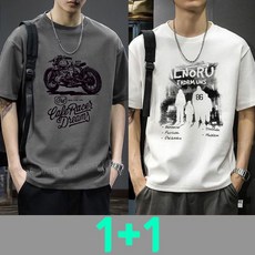 JUSTFEELING 1+1/2장세트 남성 반팔티 캐주얼 라운드넥 반팔 티셔츠 데일리 빅사이즈 M-7XL 패턴 프린트티 멎있는 남자 운동복 티 상의