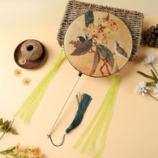 韆裏江山圖團扇舞蹈扇子古風扇子漢服扇旂袍圓扇兒童舞蹈扇國風團扇古典舞女扇, 枇杷山鳥飄帶款, 1個