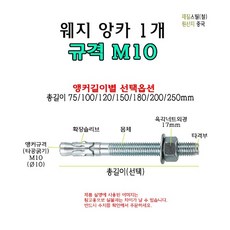 웨지 앙카 M10 길이 75 100 120 150 180 200 250 300mm - 웻지 볼트 스터드 앵커 콘크리트 스크류 타격 세트, 150mm, 1개
