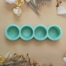 3D 수제 실리콘 비누 금형 4 가지 꽃 만들기 DIY 모양 공예 도구 라운드 Mooncake, 01 cyan