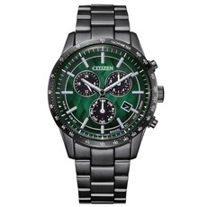 【CITIZEN 星辰】GENTS 極光之森光動能不鏽鋼三眼計時碼錶-綠39.5mm(BL5497-85W 萬年曆)