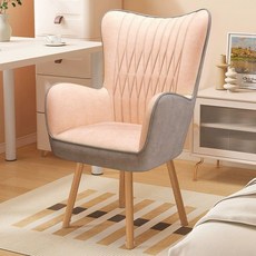 화장대 의자 안락의자 독서 소파 안락 1인용 휴식, 원목 다리, 고정 팔걸이, 등받이-과학직물 카키회색 고정형