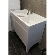 愛琴海廚房 台灣製 100公分雙槽人造石洗衣台 活動式洗衣板 白色灰色 防水PVC, 1個, 白,白色雙門+白色櫃 (鋁腳無背板)