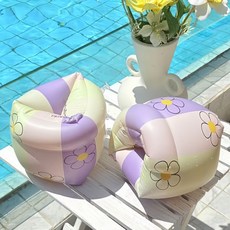 성인용 수영 연습 부력 보조 팔튜브 여름 물놀이 장비 안전 수상 레저용품, 1개, 복고 꽃무늬 퍼플 15~80kg