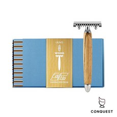 CONQUEST 義大利 FATIP 42111 手動傳統安全刮鬍刀 橄欖木把柄 開放式刀頭 加贈五片替換刀片, 1個, 5
