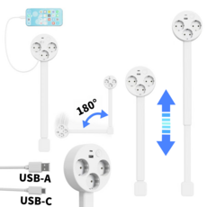 180도 회전 납작 슬림 멀티탭 20W USB 고속충전 가구 쇼파뒤 연장콘센트, 원형 일반 콘센트, 1개 원형 일반 콘센트, 1개