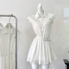 Yellwel 여름 끈 셔츠 원피스 여성 웨이스트 라인 DJP