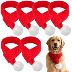 6피스 크리스마스 강아지 스카프 니트 애완동물 폼폼 조절 가능한 겨울 따뜻한 개 의상 액세서리 개와 고양이용 레드 141894