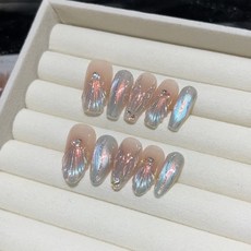 人魚微夢 手繪穿戴甲 幻彩立體魚尾極光美甲貼片, 1個, 中梯人鱼微梦,S, 果凍膠