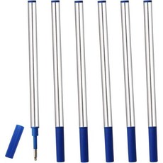 볼펜심 전용 리필 표준 6개 블랙 잉크 펜 0.5mm 중간점 길이 4.37인치 교체용 금속 젤 롤링형 자동펜용 사무용/학교용, blue