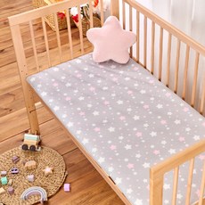 培婗PeNi透氣涼感嬰兒床墊 加大睡墊，透氣舒適，柔軟親膚，可水洗, 嬰兒-加大厚床墊【灰粉星星】, 1個