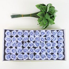 DIY 장미 비누꽃 50송이+잎사귀 꽃대 50개, 1개, 마일드 블루