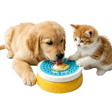 Pawibox 반려동물 회전볼 슬로우 식기 - 강아지 고양이 흘림방지 액체간식 요거트용 PBbowl001, 1개, 회색+노란색