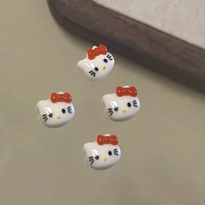 귀요미 레드리본 화이트 키티 캐릭터 네일파츠 4개입