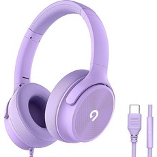 아두프 USB C 유선 오버이어 헤드폰 마이크 포함 하이파이 스테레오 사운드 노이즈 차단 이어컵 편안한 착용감 아이폰1516 삼성 갤럭시 S24S23 타입C 폰 및 태블릿 실버, 퍼플