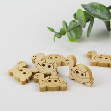 JSTrading (10개) 아기거북이 나무단추 캐릭터 우드단추 아기옷 퀼트 장식단추, 10개