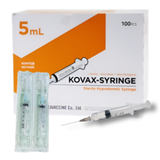 한국백신 일회용 주사기 5cc 23g 100p 멸균 개별포장 의료용 바늘, 100개, KOVAX-SYRINGE 5mL 23G 1