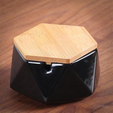 【熱銷Top1-限時下殺】造型煙灰缸 北歐陶瓷煙灰缸 輕奢金色創意個性時尚防風菸灰缸 客廳家用辦公室潮流帶蓋煙缸 菸灰缸, 黑六邊形（帶蓋）-菸灰缸, 1個