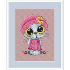 Stich 크로스 스티치 키트 빨간 모자를 쓰고 공예 새끼 고양이 21-27 크로스 스티치 바느질 자수 크로스 스티치 계산, 보여진 바와 같이, 25CT, 1개