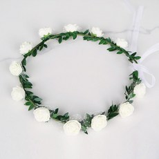 화이트 리본 화관 웨딩 셀프웨딩 레이스 꽃 홈 파티