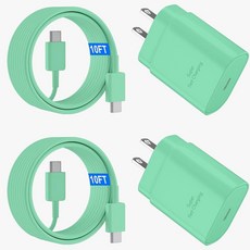USB C 안드로이드 충전기 고속 충전 코드 초고속 휴대폰 충전기 1.8m(6.6피트) C to C 타입 케이블 25W USBC 벽 블록 삼성 갤럭시 S26 S25 S24 울, 10피트, 초록색